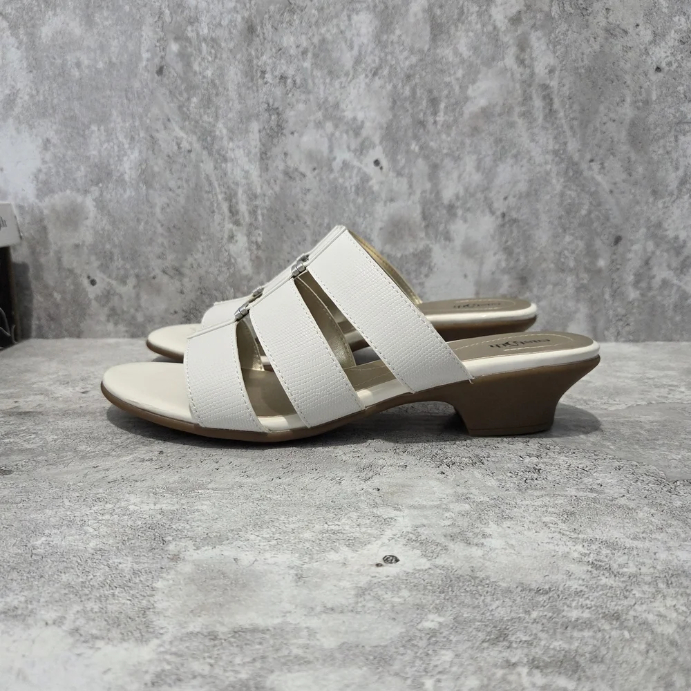 East 5th Cream Triple-Strap Low Block Heel Slide Sandals